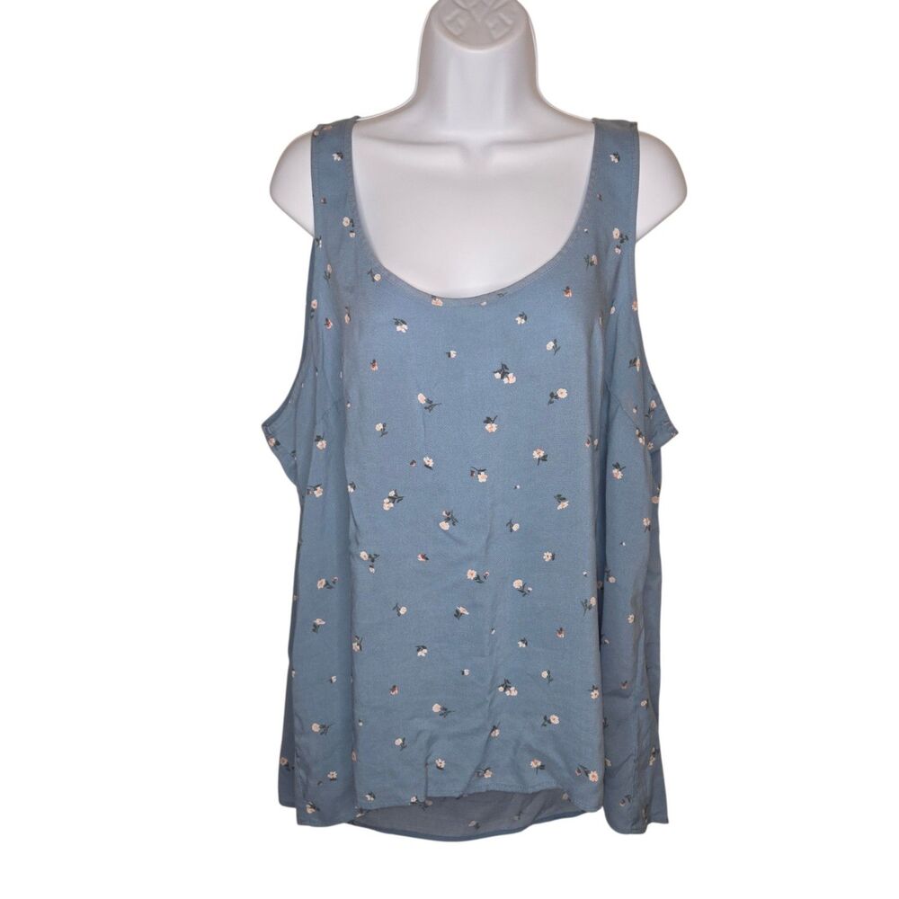 Torrid Size 1 Blue Floral Sleeveless Tank Top High-Low Hem Euc